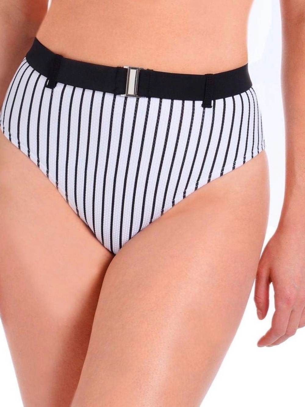 🆕High-Waist Black & White Pinstripe Bikini Bottom M
